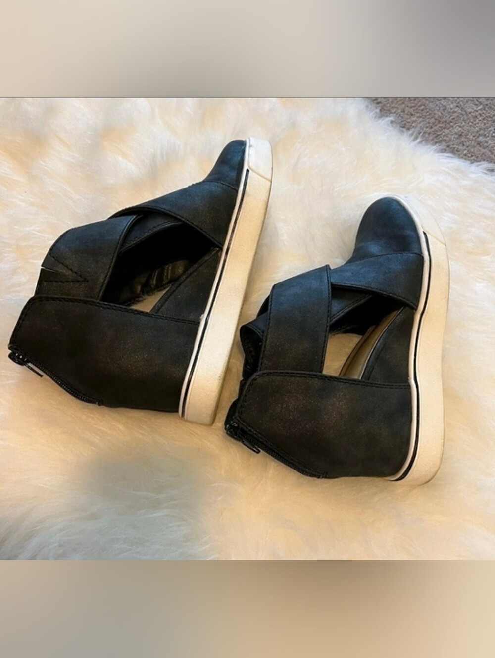 Maurices Black Crisscross Slip-On Wedge Sneakers with White Sole